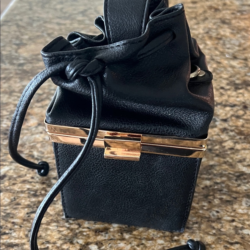 Chic Black Leather Mini Bag with Gold Accents